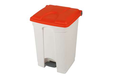Probbax - Rectangular step-on waste bin 45l - white body + coloured lid 600x390x410mm  Probbax - Rectangular step-on waste bin 45l - white body + coloured lid 600x390x410mm