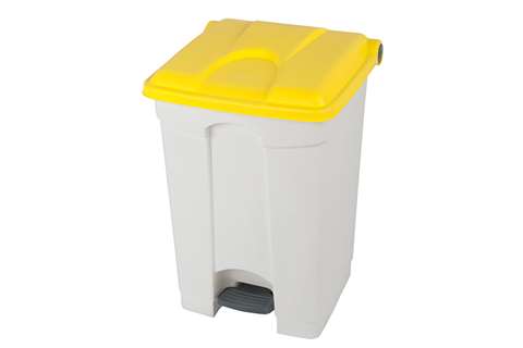 Probbax - Rectangular step-on waste bin 45l - white body + coloured lid 600x390x410mm  Probbax - Rectangular step-on waste bin 45l - white body + coloured lid 600x390x410mm