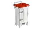 Waste container with pedal & door - 90 l on casters