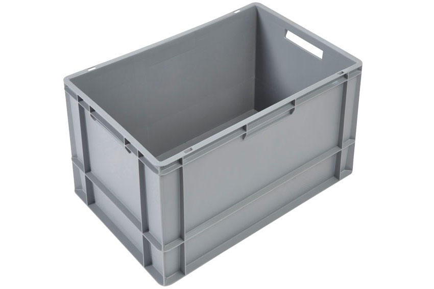 EN Stacking bin Budget Grey 76l - 600x400x400mm - closed sides and bottom - open handles 