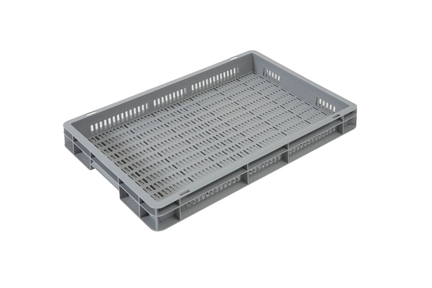 EN Stacking bin Budget Grey 12,5l - 600x400x70mm - perforated sides and bottom - closed handles 
