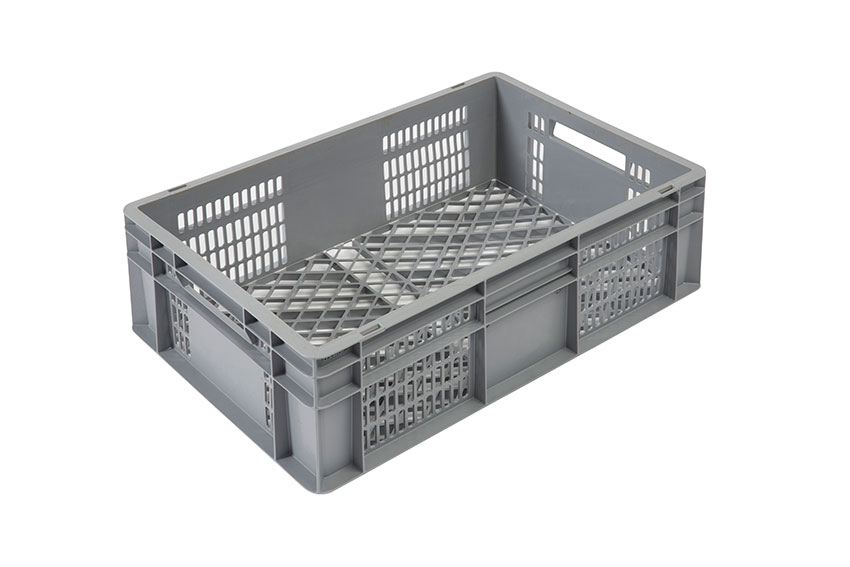 EN Bac gerbable Budget Grey 40l - 600x400x200mm - parois et fond perforés - poignées ouvertes 