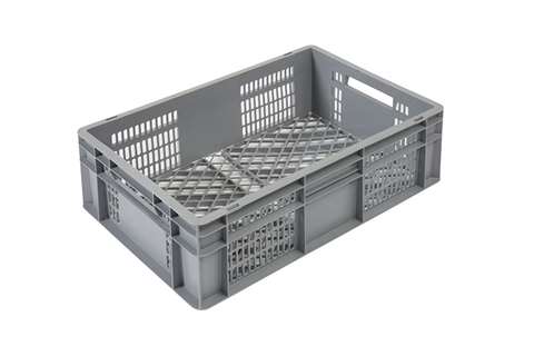 EN Stacking bin Budget Grey 40l - 600x400x200mm - perforated sides and bottom - open handles