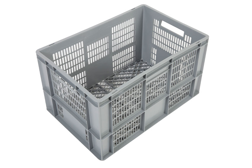 EN Bac gerbable Budget Grey 60l - 600x400x320mm - parois et fond perforés - poignées ouvertes 