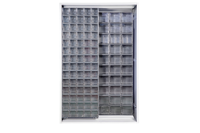 Armoire murale en métal incl. 130 pcs Crystal box blocs-tiroirs basculants - 1270x400x1950mm 