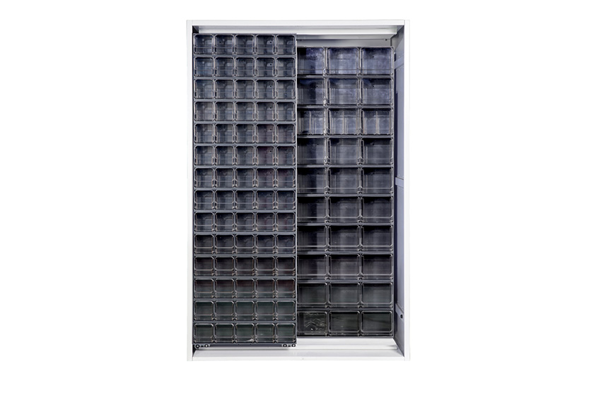 Armoire murale en métal incl. 130 pcs Crystal box blocs-tiroirs basculants - 1270x400x1950mm 
