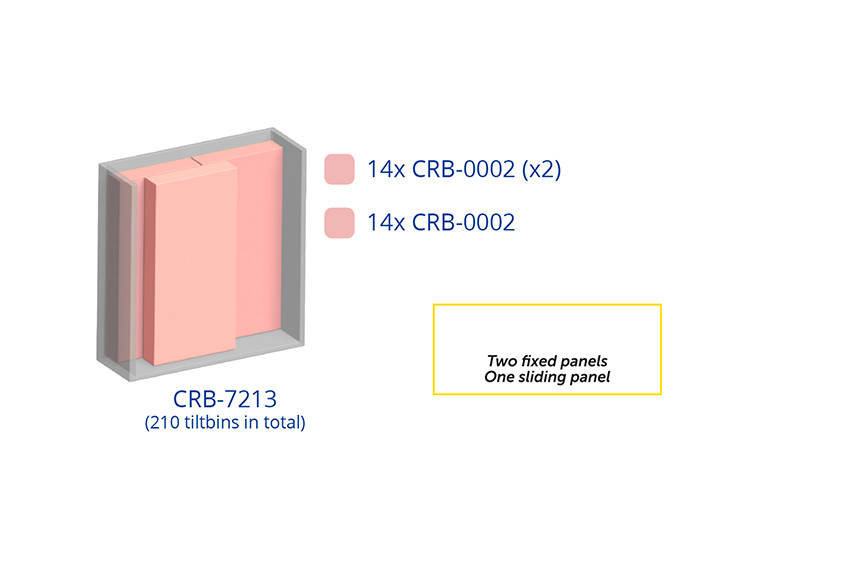 Metal wall cabinet incl. 210 pcs Crystal box tilt bins - 1270x400x1950mm 