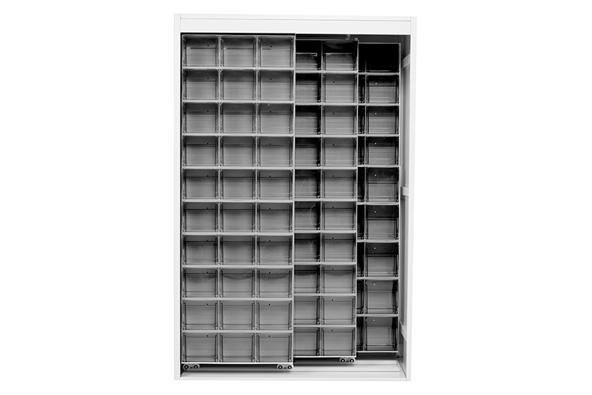 Armoire murale en métal incl. 120 pcs Crystal box blocs-tiroirs basculants - 1270x600x1950mm 