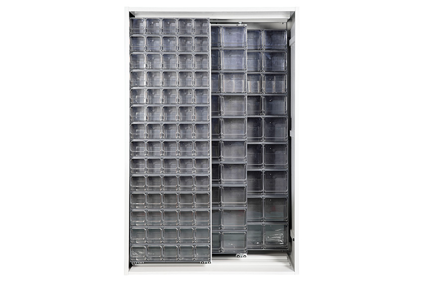 Armoire murale en métal incl. 154 pcs Crystal box blocs-tiroirs basculants - 1270x600x1950mm 