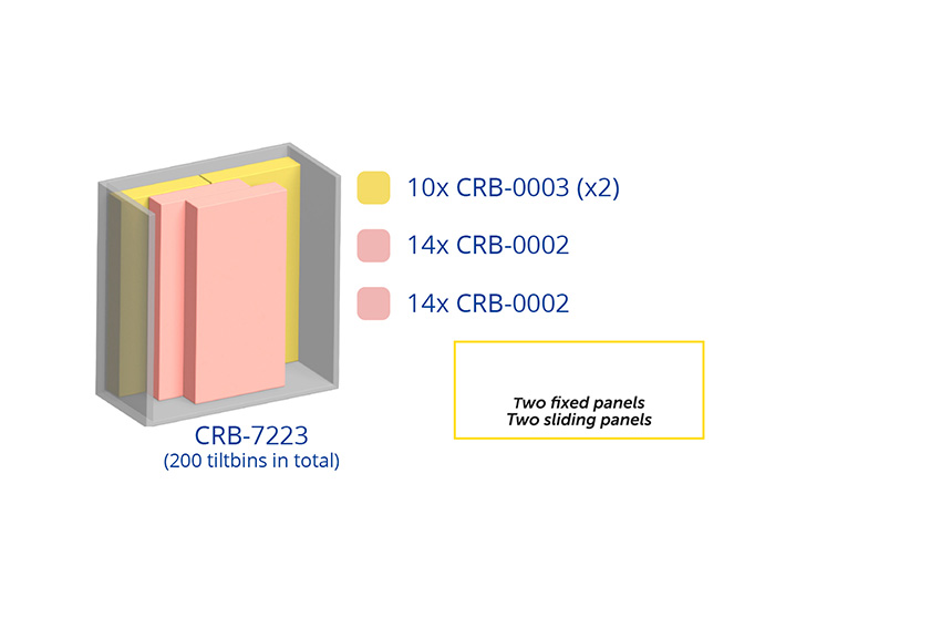 Metal wall cabinet incl. 200 pcs Crystal box tilt bins - 1270x600x1950mm 