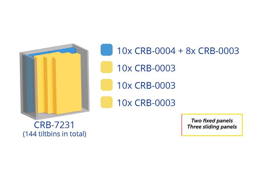 Metal wall cabinet incl. 144 pcs Crystal box tilt bins - 1270x800x1950mm 