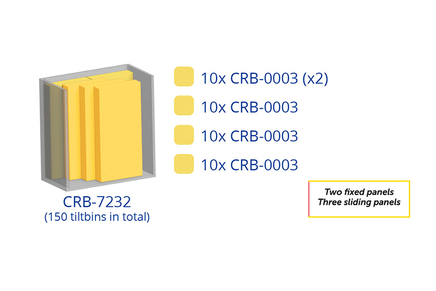 Metal wall cabinet incl. 150 pcs Crystal box tilt bins - 1270x800x1950mm 