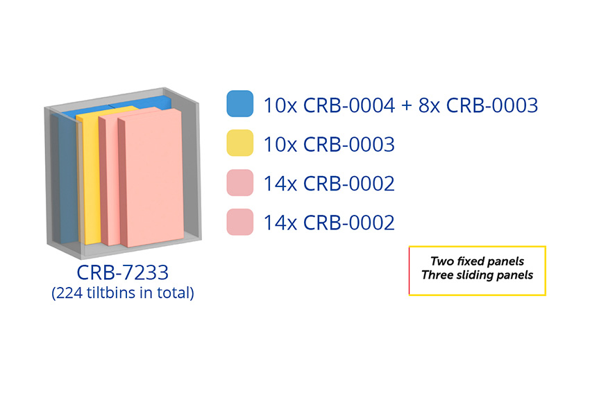 Metal wall cabinet incl. 224 pcs Crystal box tilt bins - 1270x800x1950mm 