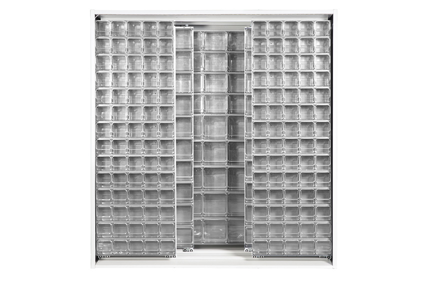 Metal wall cabinet incl. 281 pcs Crystal box tilt bins - 1870x800x1950mm 