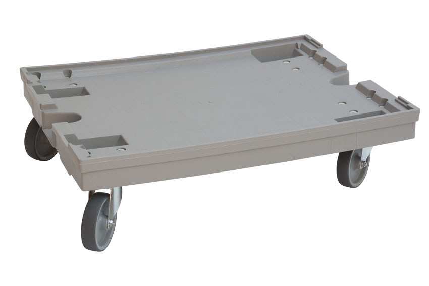 Transport undercarriage Industry 800x600mm - 4 rubber swivel castors - PP closed frame-galvanized f. 