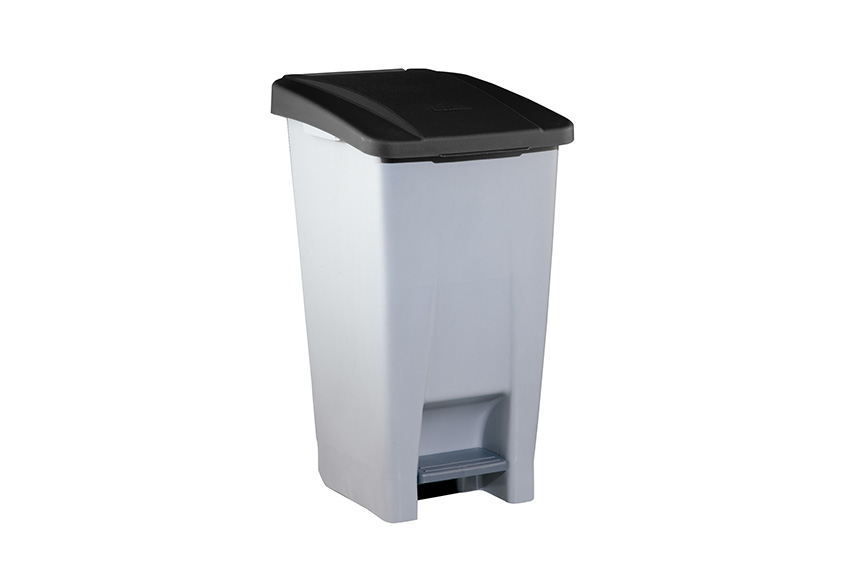 Pedal waste bin 60l - grey body - coloured lid 490x380x700mm   