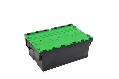 Attached lid container Ergo 40L – 600x400x250mm - black body + coloured lid - Regranulate