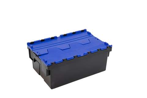 Attached lid container Ergo 40L – 600x400x250mm - black body + coloured lid - Regranulate