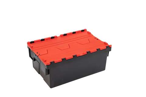 Attached lid container Ergo 40L – 600x400x250mm - black body + coloured lid - Regranulate