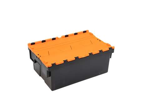 Attached lid container Ergo 40L – 600x400x250mm - black body + coloured lid - Regranulate