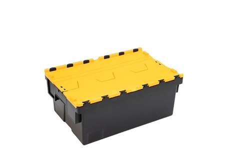 Attached lid container Ergo 40L – 600x400x250mm - black body + coloured lid - Regranulate