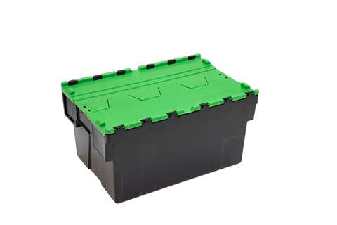 Attached lid container Ergo 52L – 600x400x310mm - black body + coloured lid - Regranulate