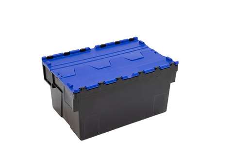 Attached lid container Ergo 52L – 600x400x310mm - black body + coloured lid - Regranulate