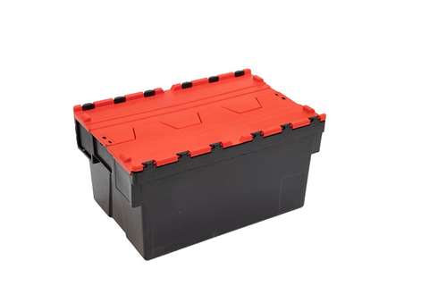 Attached lid container Ergo 52L – 600x400x310mm - black body + coloured lid - Regranulate