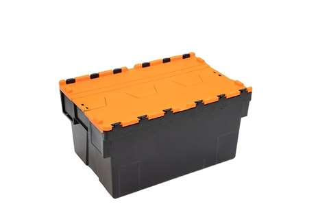 Attached lid container Ergo 52L – 600x400x310mm - black body + coloured lid - Regranulate