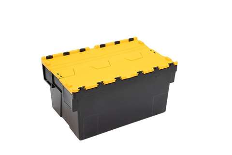 Attached lid container Ergo 52L – 600x400x310mm - black body + coloured lid - Regranulate