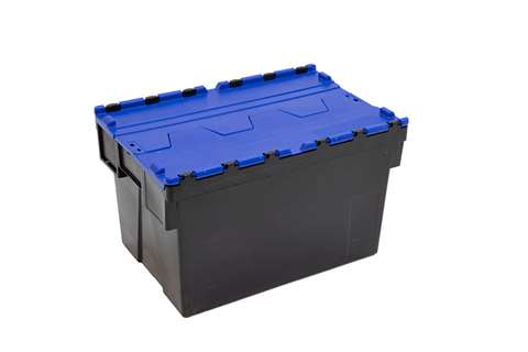 Attached lid container Ergo 63L – 600x400x367mm - black body + coloured lid - Regranulate