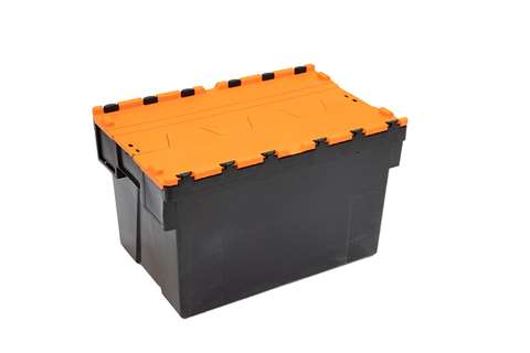 Attached lid container Ergo 63L – 600x400x367mm - black body + coloured lid - Regranulate