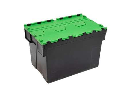 Attached lid container Ergo 69L – 600x400x400mm - black body + coloured lid - Regranulate