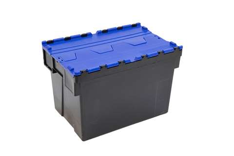 Attached lid container Ergo 69L – 600x400x400mm - black body + coloured lid - Regranulate