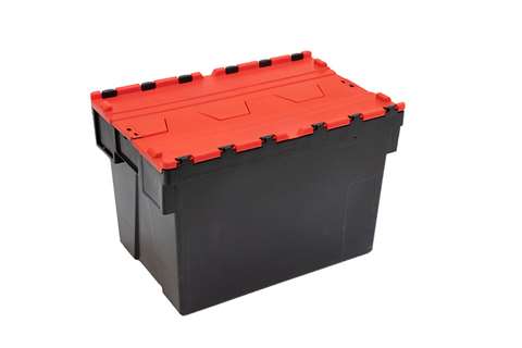 Attached lid container Ergo 69L – 600x400x400mm - black body + coloured lid - Regranulate