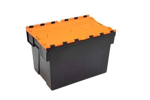 Attached lid container Ergo 69L – 600x400x400mm - black body + coloured lid - Regranulate