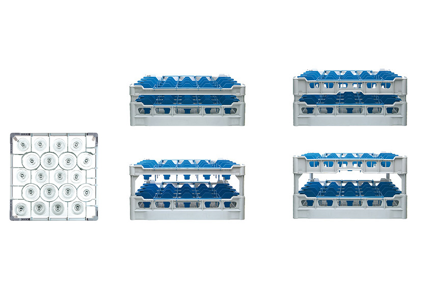 Glasss rack 20 compartments - 500x500x188mm - glass h:155mm - ø99mm 
