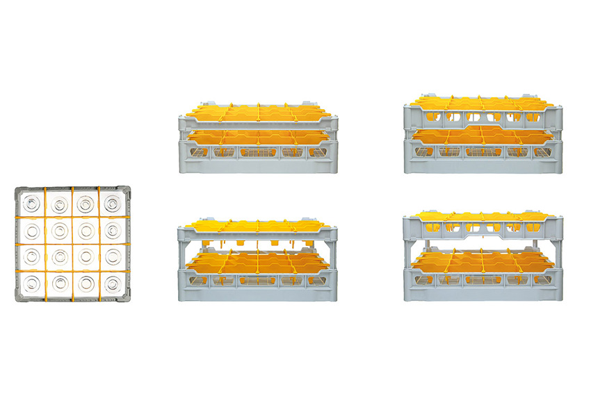 Casier lave-vaisselle 16 compartiments - 500x500x233mm - verre h:200mm - ø113mm 