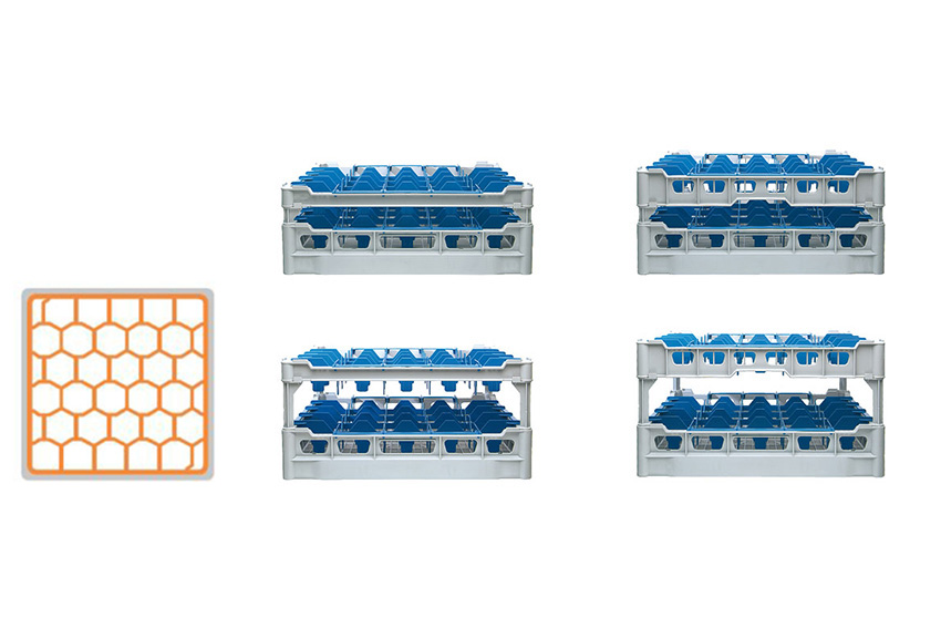 Glasss rack 30 compartments - 500x500x233mm - glass h:200mm - ø81mm 