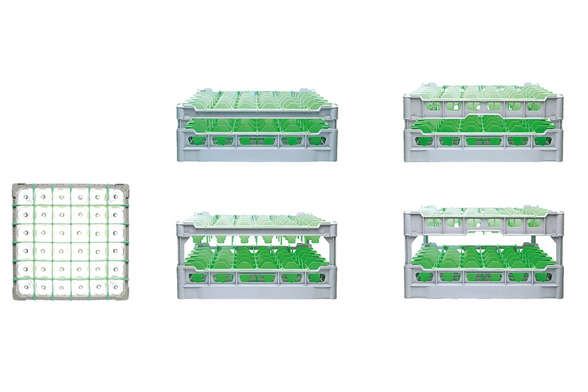 Casier lave-vaisselle 36 compartiments - 500x500x233mm - verre h:200mm - ø74mm 