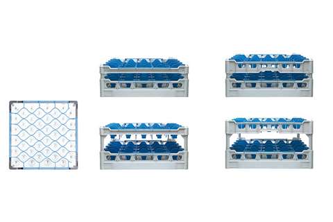 Casier lave-vaisselle 44 compartiments - 500x500x233mm - verre h:200mm - ø67mm