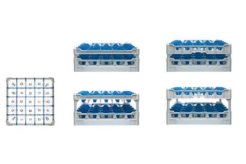 Glasss rack 25 compartments - 500x500x248mm - glass h:215mm - ø90mm