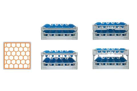 Glasss rack 30 compartments - 500x500x248mm - glass h:215mm - ø81mm