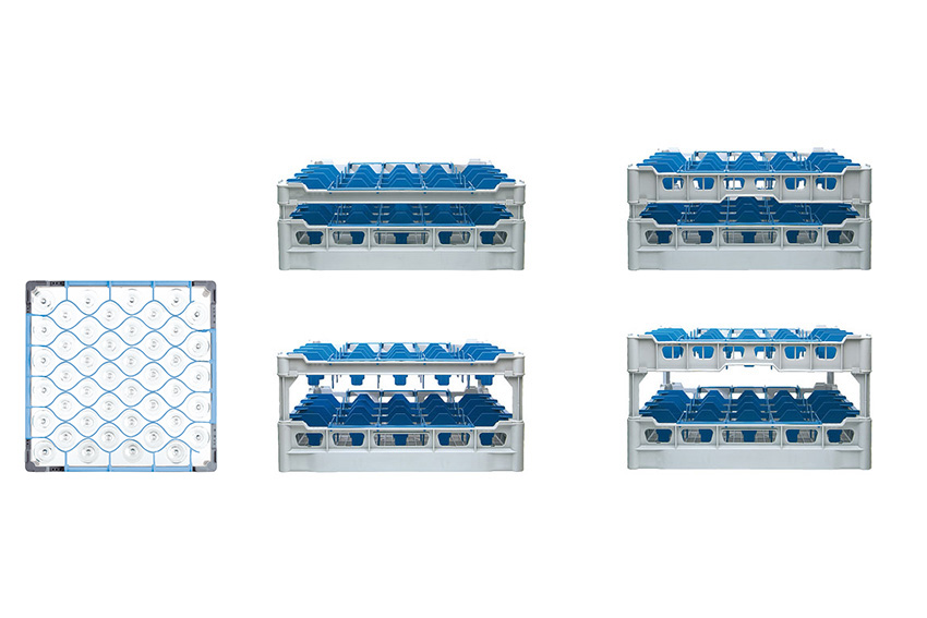 Glasss rack 44 compartments - 500x500x263mm - glass h:230mm - ø67mm 