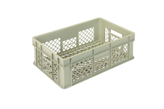 EN Stacking bin Gold 38l - 600x400x200mm - perforated sides and reinforced perforated bottom 