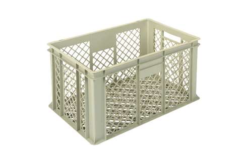 EN Stacking bin Gold 63l - 600x400x320mm - perforated sides and reinforced perforated bottom