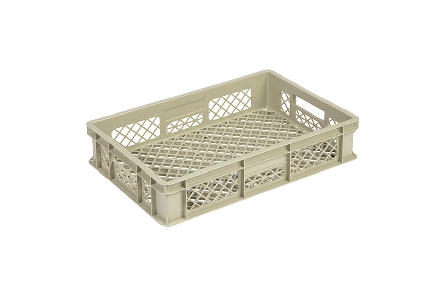 EN Stacking bin Gold 24l - 600x400x130mm - perforated sides and reinforced perforated bottom 