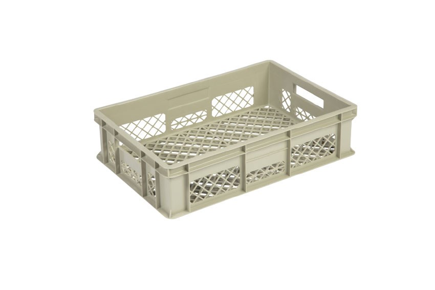 EN Stacking bin Gold 28l - 600x400x150mm - perforated sides and reinforced perforated bottom 