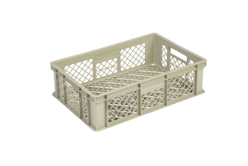 EN Stacking bin Gold 40l - 600x400x200mm - perforated sides and reinforced perforated bottom 