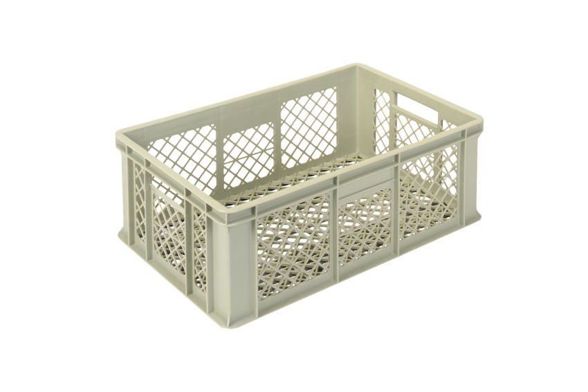 EN Stacking bin Gold 42l - 600x400x220mm - perforated sides and reinforced perforated bottom 